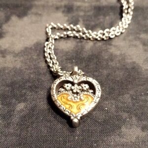 ❤️ Brighton Enamel Flower Heart Reversible Pendant Necklace Silver tone